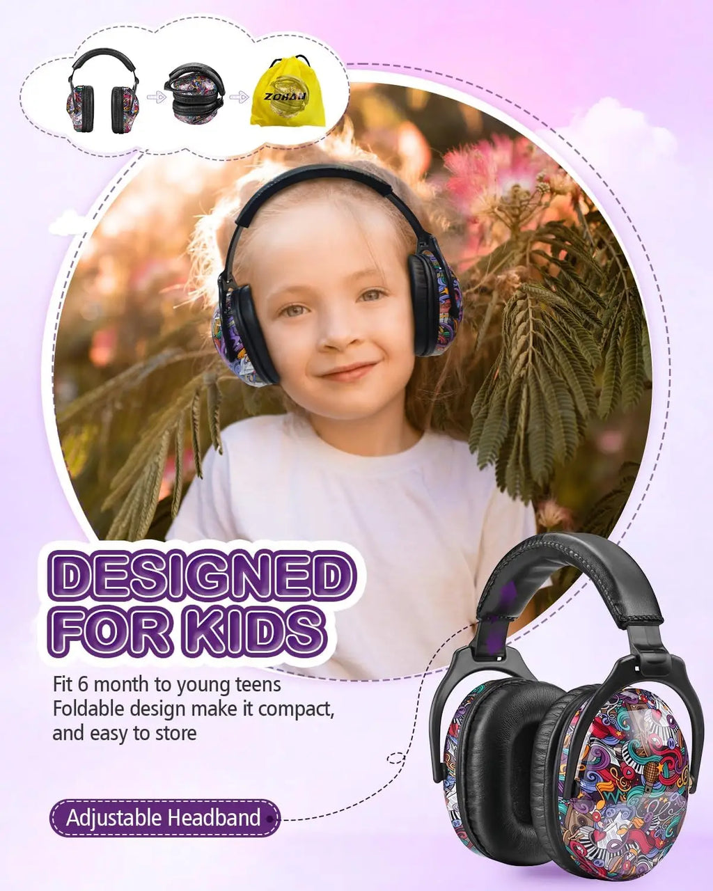 ZOHAN Kids Ear Protection Headphones Noise Reduction Ear Muffs for Autism Toddler Childhood Ear Defenders Sleep Soundproof Gift