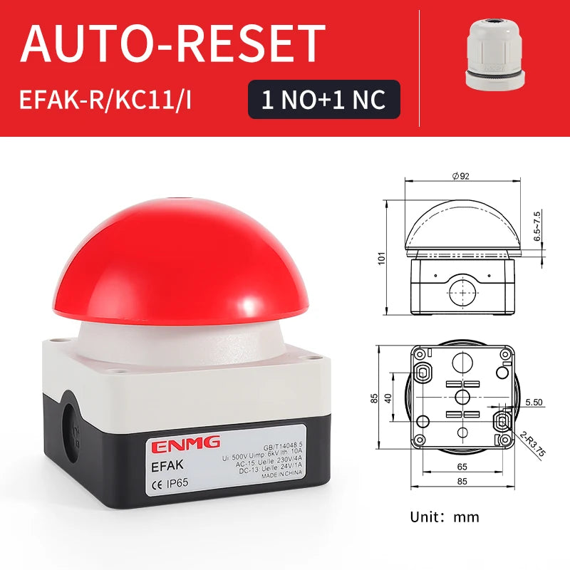 ENMG Big Mushroom Head Hand Tap Switch EFAK Ball Type Micro Foot Pedal Judge Tap Light Trigger Momentary Button Waterproof IP65.