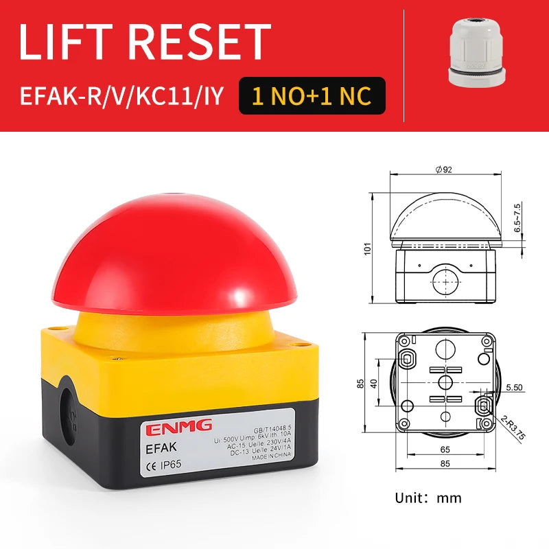 ENMG Big Mushroom Head Hand Tap Switch EFAK Ball Type Micro Foot Pedal Judge Tap Light Trigger Momentary Button Waterproof IP65.