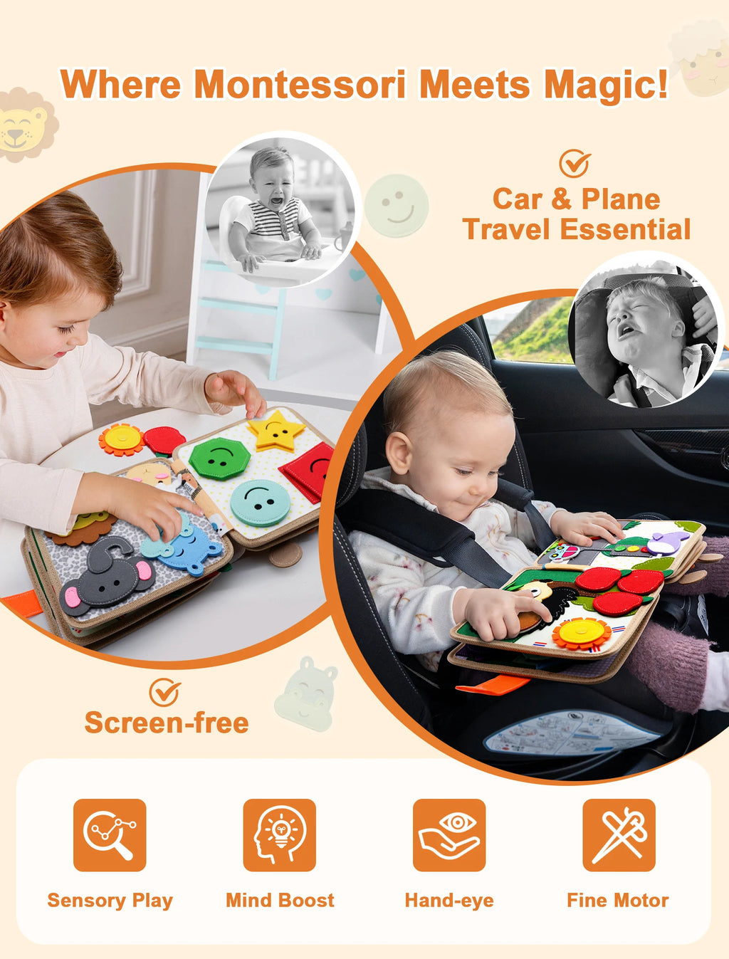 Montessori Busy Book for Toddlers 1-3，Preschool Toddler Early Learning Quiet Books and Educational Travel Activity Toys