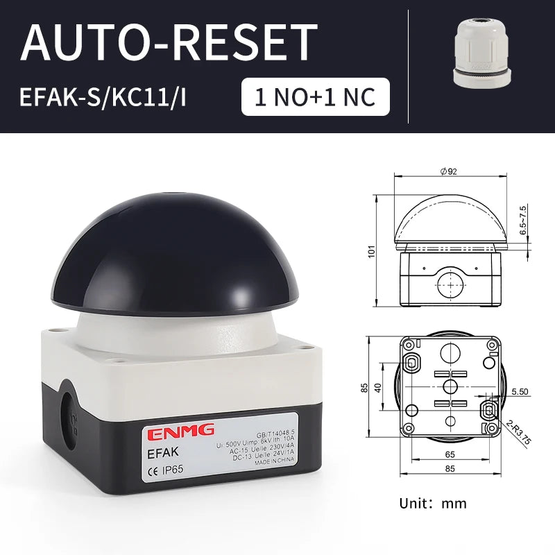 ENMG Big Mushroom Head Hand Tap Switch EFAK Ball Type Micro Foot Pedal Judge Tap Light Trigger Momentary Button Waterproof IP65.