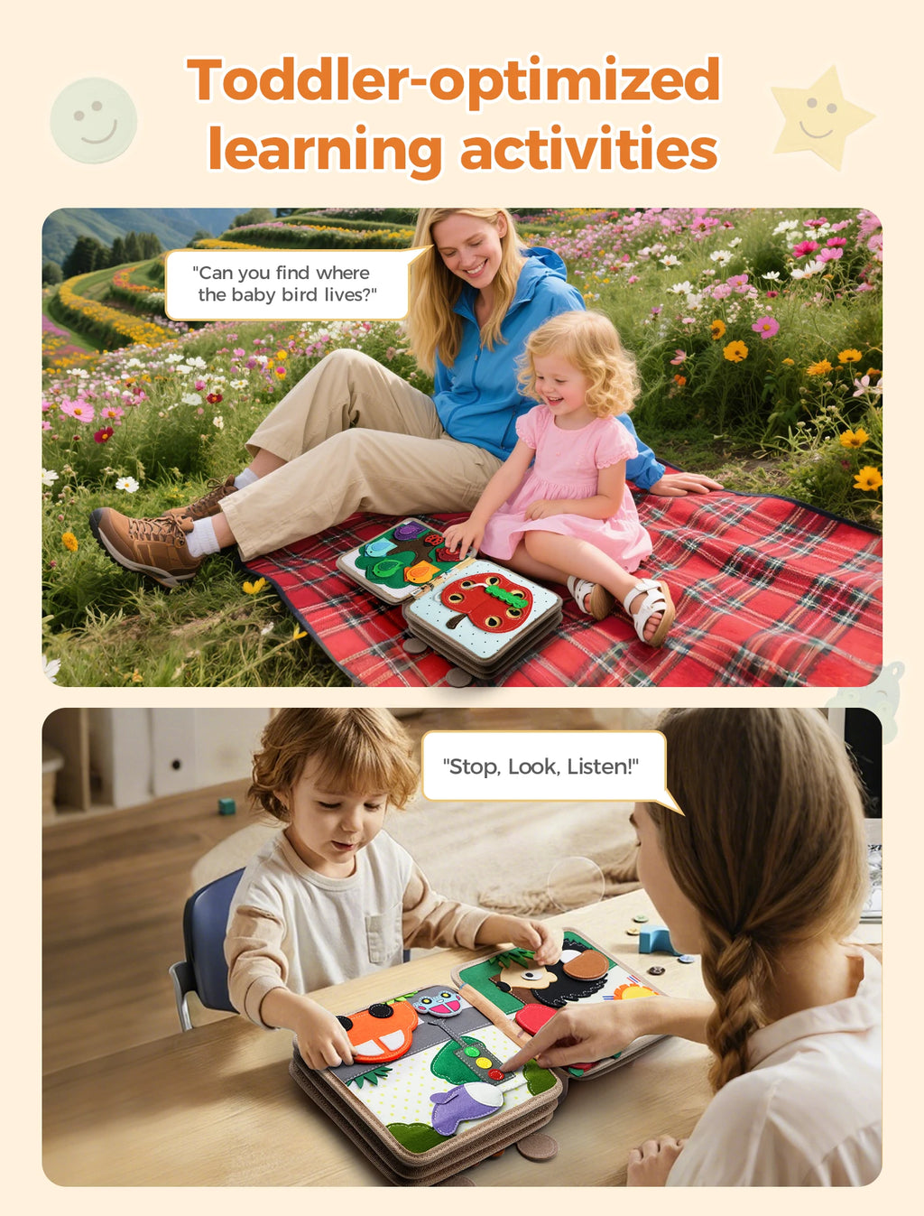 Montessori Busy Book for Toddlers 1-3，Preschool Toddler Early Learning Quiet Books and Educational Travel Activity Toys