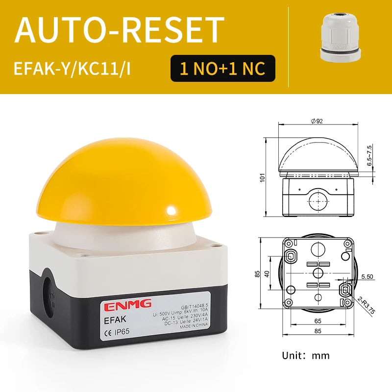 ENMG Big Mushroom Head Hand Tap Switch EFAK Ball Type Micro Foot Pedal Judge Tap Light Trigger Momentary Button Waterproof IP65.