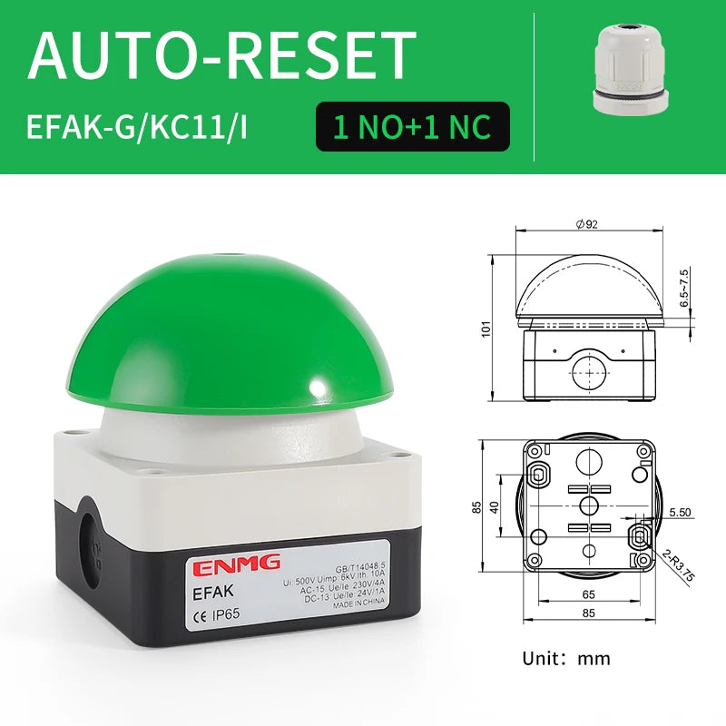 ENMG Big Mushroom Head Hand Tap Switch EFAK Ball Type Micro Foot Pedal Judge Tap Light Trigger Momentary Button Waterproof IP65.