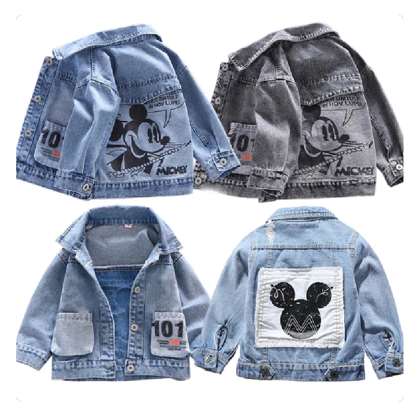 Jaqueta Mickey Denim Para Meninos Casacos De Moda Infantil De Outono Roupas Infantis Meninas Desenho Animado Fino Jean